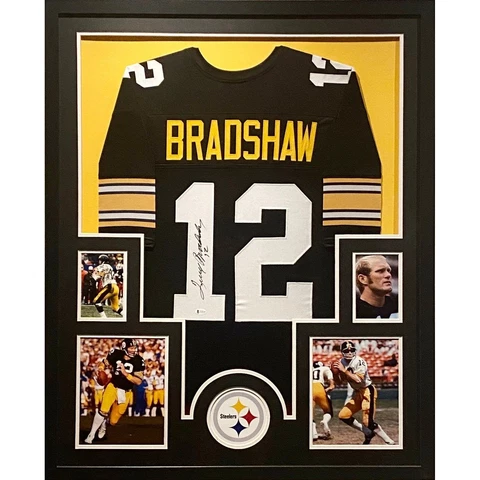 Terry Bradshaw Framed Signed Jersey Beckett Autographed Pittsburgh Steelers Cover
