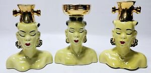 Vintage 1950's MCM African Nubian Princess Ceramic Head Vase Planters Set of 3