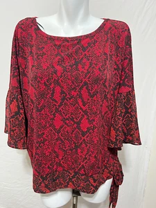 Michael Kors Women XL Red Black Shirt Snake Skin New NWT Long Sleeve Tie Knot - Picture 1 of 7