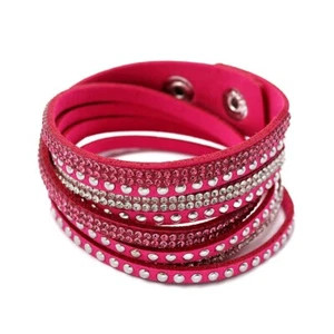 Fashion Unisex Men Women Luxury Crystal Rivet Leather Bracelet Punk Style 0857 - Picture 1 of 13