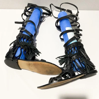 Sam Edelman Womens Gardenia Tall Gladiator Sandals Black Wrap Around Fringe 7 - Image 1 of 4