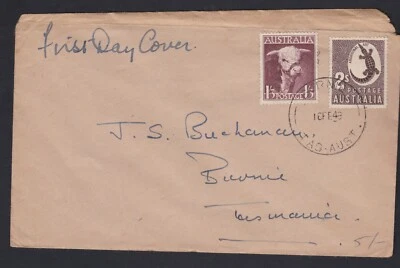 1948 Australia 2/- Bull & 1'3 Crocodile FDC Cover BURNIE TASMANIA CDS - Image 1 of 2