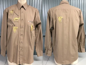 Marquis Safari Button Lion Camel Embroidered Dress Shirt 14,5 / 32-33  - Bild 1 von 9