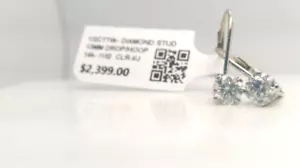 $2400 Certified NATURAL DIAMOND 1/2CTTW SOLITAIRE Drop Hoops 13MM-SOLID GOLD 14k - Picture 1 of 14