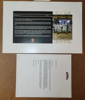 Final Game Ticket & Letter SAN FRANCISCO GIANTS & CANDLESTICK PARK Sept 1999 - Image 1 of 4