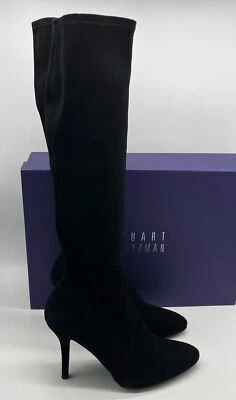 Stuart Weitzman Black Suede 'Jefe' Knee-High Slip-on Stiletto Boot sz 7M Foto 1 de 4
