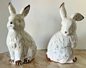 Raz Imports Ceramic Rustic White Farmhouse Bunnies Holiday Home Accent 9"x5" NEW - Picture 1 of 8