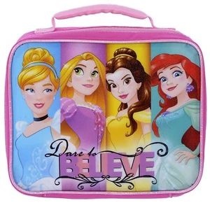 Disney Princess SCHOOL INSULATED SOFT LUNCH BAG CINDI ARIEL BELLE RAPUNZEL PINK - Picture 1 of 5