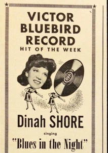 1942 Victor Bluebird Records Dinah Shore "Blues in the Night" Vintage Print Ad - Picture 1 of 7