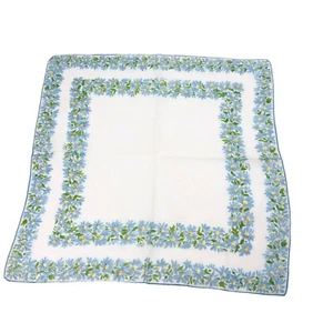 Vintage Hankie White Blue Daisies Printed Flowers 14 x 15  Handkerchief  - Picture 1 of 4