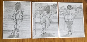 3 x EROTIC NAKED WALL ART SKETCH - Graphite butt breasts erotica nude female - Picture 1 of 3
