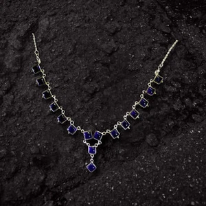 Amethyst Real Feburary Birthstone Y-Necklace Square Shape Silver Fashion Jewelry - Picture 1 of 4