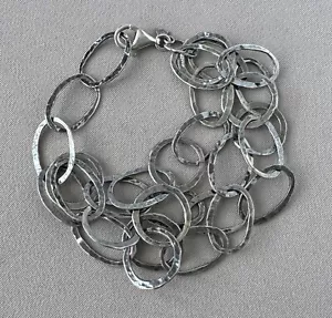 SILPADA Sterling Silver Triple Row Interlocking Hammered Rings Bracelet;W792 - Picture 1 of 5