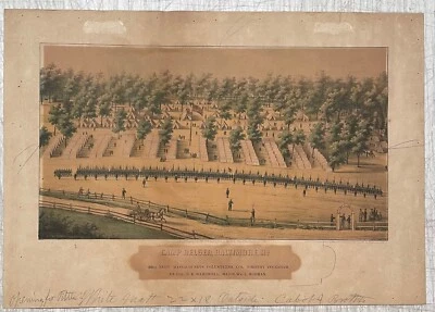 Antique 1862 CAMP BELGER CIVIL WAR Encampment SACHSE Lithograph - Currier School - Image 1 of 4