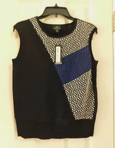 WORTHINGTON Women's Sleeveless Midweight Sweater Shell Black White Violet Medium - Picture 1 of 5