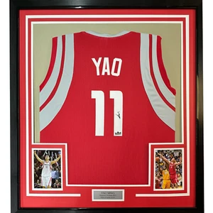 Framed Facsimile Autographed Yao Ming 33x42 Red Reprint Laser Auto Jersey - Picture 1 of 2
