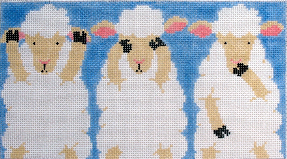 Three Sheep Hand Painted Needlepoint Canvas - Image 1 of 1