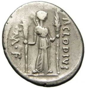 Roman Republic P. Clodius AR Denarius 42 BC, Gens Claudia, Diana Lucifera - Picture 1 of 3