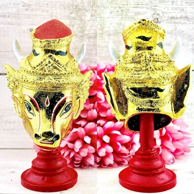 Máscara Khon cara de ciervo ermitaño juego ganar riqueza Pern WatBangPha amuleto tailandés 18559 Foto 1 de 4