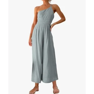 Damen Medium One Shoulder Strampler Grau Neckholder Top Weites Bein Ärmellos  - Bild 1 von 14