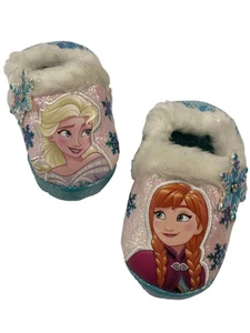 Disney Frozen Toddler Girls White Shimmer Elsa & Anna Slippers House Shoes 5-6 - Picture 1 of 1