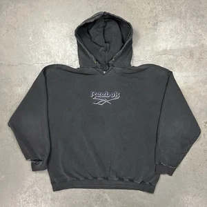 Sudadera con Capucha Negra Vintage Años 90 Reebok Desteñida por el Sol Envejecida Logo Bordado - Imagen 1 de 8
