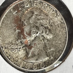 1960 P SILVER Washington Quarter Copper Showing Thru BASE METAL Error - Picture 1 of 3
