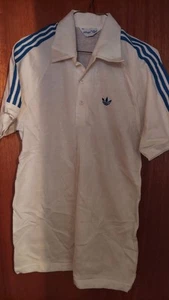 Vintage 80er Adidas Poloshirt Herren weiß Gr. M Golf Mesh 3 Streifen & Logo - Bild 1 von 3