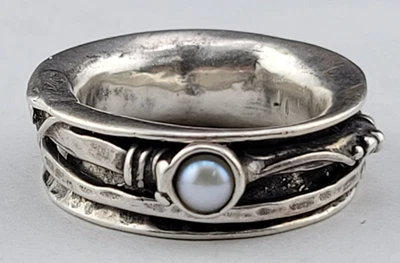 Anillo giratorio de perlas de agua dulce hecho a mano para estudio talla 6,5 Foto 1 de 4