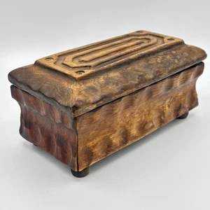 Vintage Handmade Rustic Wooden Hinged Lidded Jewellery Trinket Storage Box - Picture 1 of 16
