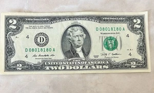Crazy  8’s Fancy Serial Number  D 08018180 A￼Two Dollar Bill - Picture 1 of 2