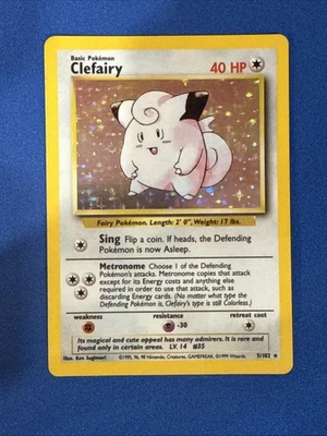 Pokémon TCG - CLEFAIRY - 5/102 - Holo Rare - Unlimited - Base Set (1999) - LP - Image 1 of 2
