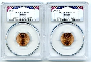 2025 P & D LINCOLN SHIELD CENT PCGS MS65 2-COIN PENNY SET - Possible Last Year - Picture 1 of 2