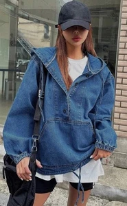 Awesome Denim Women’s Drawstring Hoodie Pullover By DAZY size XL - Picture 1 of 16