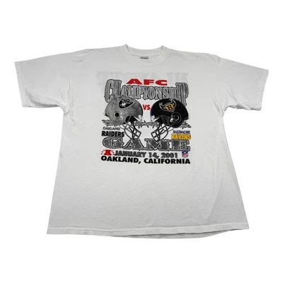 复古奥克兰突袭者队衬衫男式 2XL 白色 NFL 足球 AFC 冠军 2000 年代 — 第 1/4 张图片