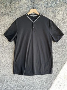 Theory Polo Shirt Mens XL Black Berkshire Stripe Henley Collar Short Sleeve - Picture 1 of 6