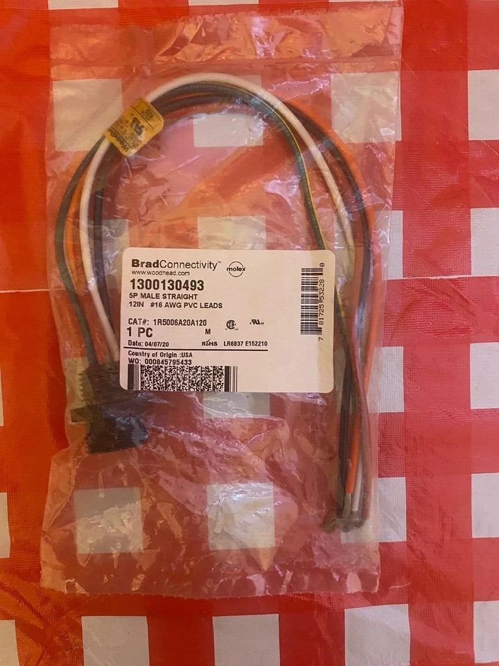 Woodhead / Molex 1300130493 Cable Assembly Pigtail 12in 16AWG 5 POS Circular - Image 1 of 1