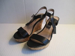 Charles David Black Block Wedge Sandals Ankle Strap Open Toe - Size 4M - Picture 1 of 8