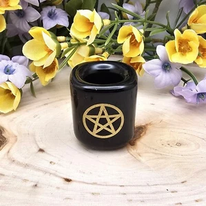Black Ceramic Chime Candle Holder Gold Pentagram: For .5 inch Diameter Candles - Picture 1 of 10