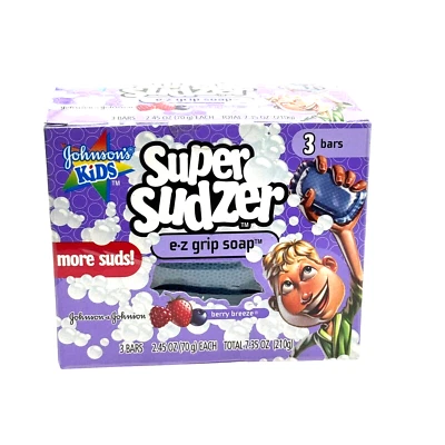 Johnson’s Kids Super Sudzer E-Z Grip Jabón Berry Breeze 3 Barras CAJA NUEVA Foto 1 de 4