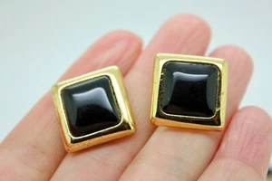 Vintage Ohrringe 80er Jahre goldfarben & schwarze Emaille trendy - Bild 1 von 3