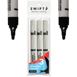 Black Ink Whiteboard Markers - 3 Pack Permanent Writing School Stationery Thick - Picture 1 of 1