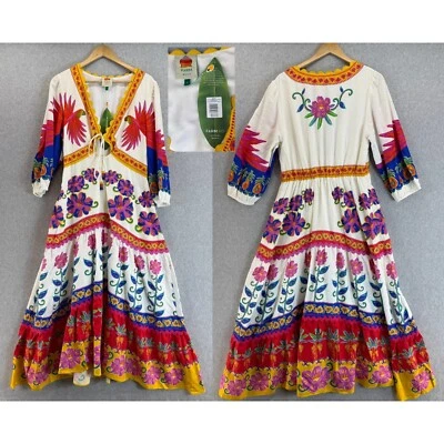 Maxi Vestido Farm Rio Vivid Garden Blanco Floral Loro Resort Boho Talla Grande Nuevo con Etiquetas Foto 1 de 4