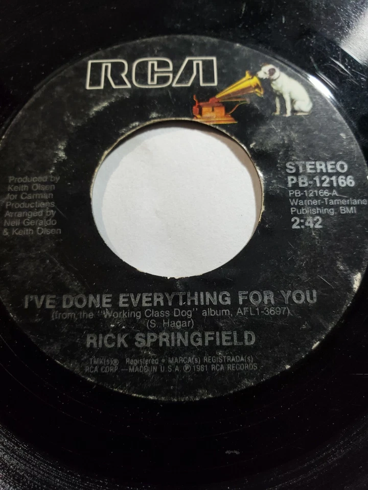 RICK SPRINGFIELD  I’ve Done Everything For You / Red Hot And Blue Love VG F57 - Image 1 of 1