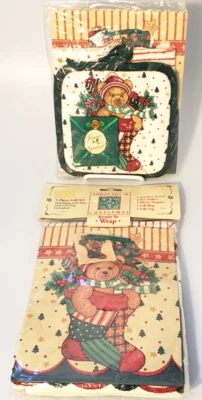 Juego de regalo de 5 piezas vintage Ashley Taylor Navidad toalla de cocina bolsa porta olla Foto 1 de 4