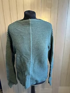 Ladies striped/ribbed Green JIGSAW long sleeve jumper SMALL - Picture 1 of 9