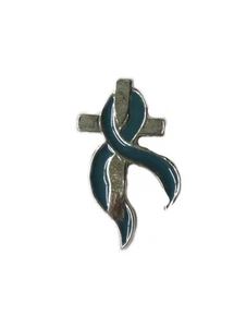 Teal Awareness Ribbon Cross Inspirational Cervical Cancer Lapel Pin Tac New - Picture 1 of 11