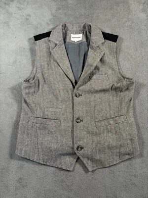 Beotyshow Vest Men M Standard Fit Gray Herringbone Wool Blend Waistcoat - Image 1 of 4