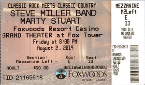 Biglietto concerto Steve Miller Band Marty Stuart Stub Foxwoods Resort Casino 2019 - Foto 1 di 2