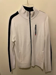 L-RL Lauren Active Ralph Lauren Full Zip Sweater Women L White w/ Black stripe - Picture 1 of 2